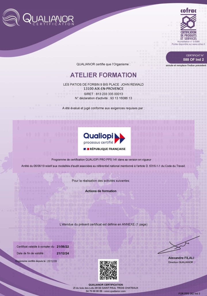 Accueil 1 Attestation Qualiopi L'Atelier Formation